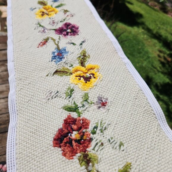 Vintage Hand-Stitched Floral Cross Stitch Runner 42" X 7" - Picture 12 of 15